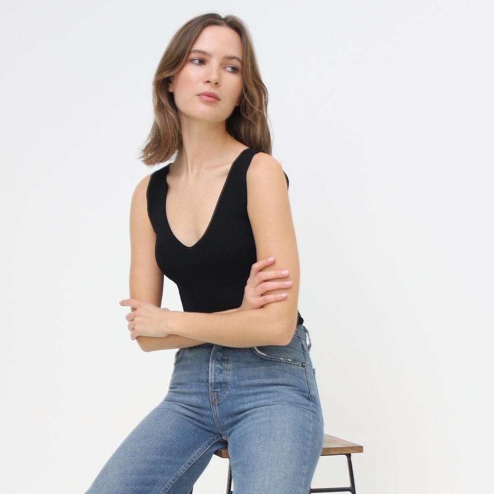 SALT + CO. - One Piece No. 02, V Neck, Ribbed Bodysuit in Black (NWT) - Picture 3 of 6